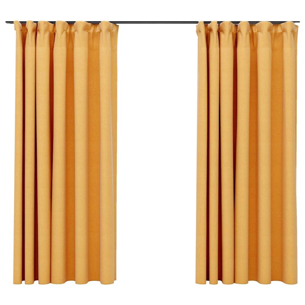 vidaXL Draperii opace aspect in, cârlige, 2 buc., galben, 140 x 175 cm