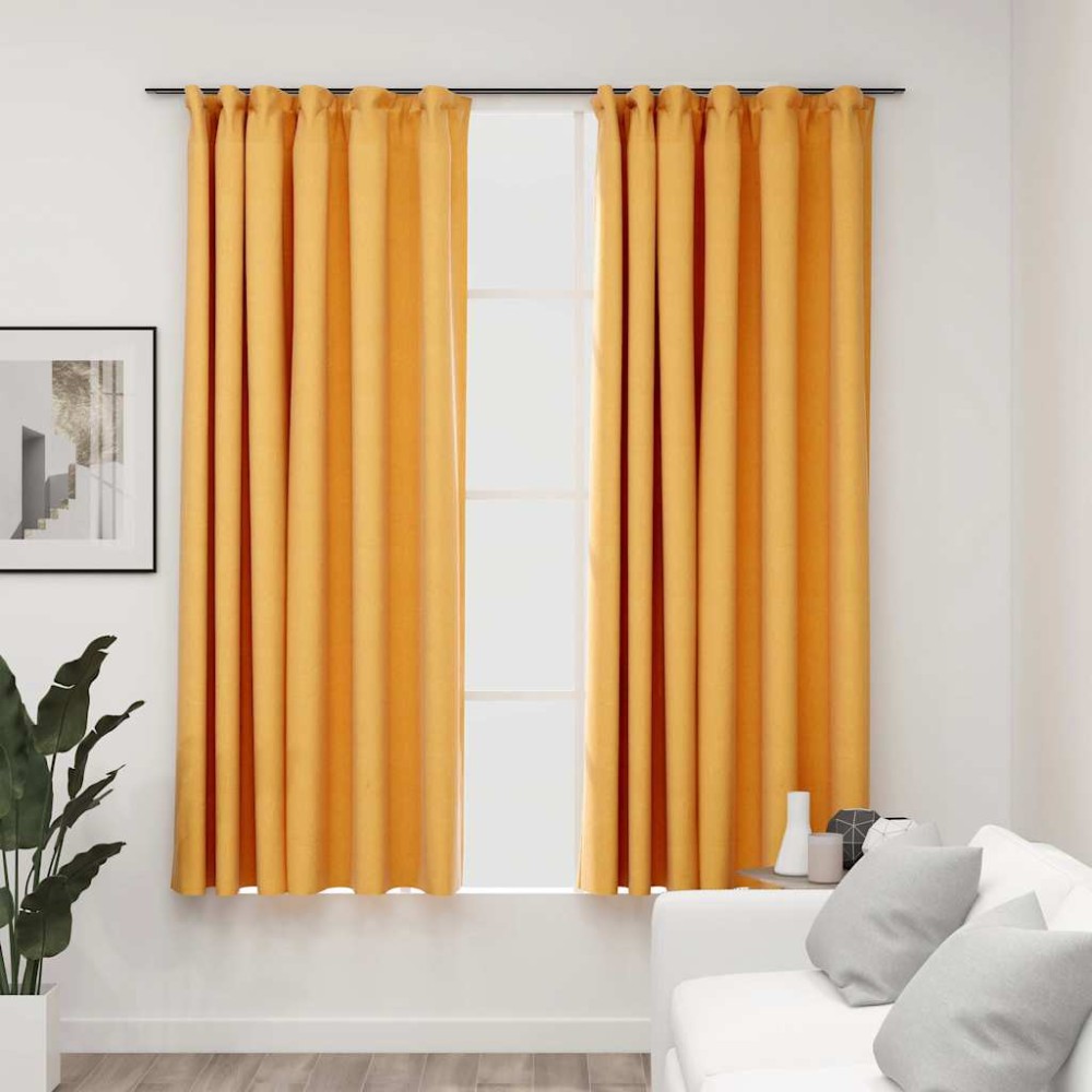 vidaXL Draperii opace aspect in, cârlige, 2 buc., galben, 140 x 175 cm