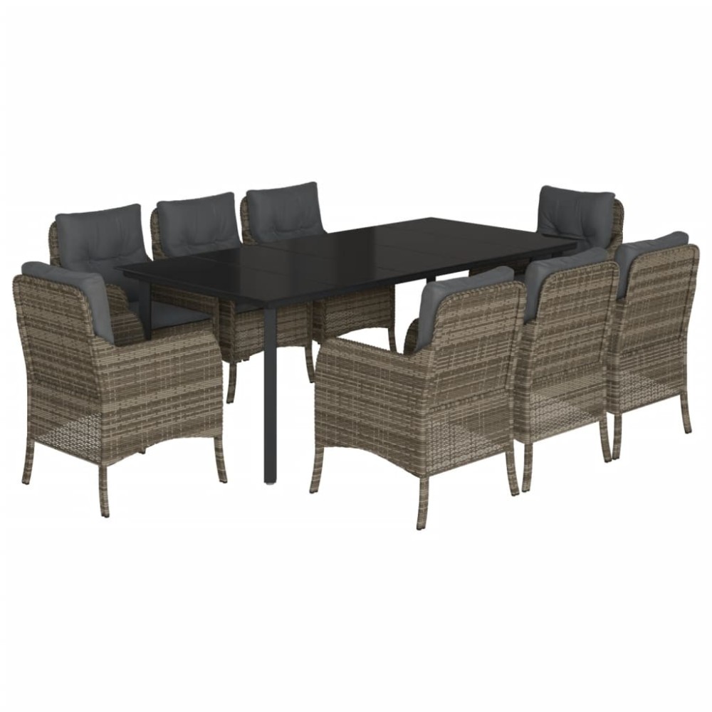 vidaXL Set mobilier grădină cu perne, 9 piese, gri, poliratan