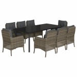 vidaXL Set mobilier grădină cu perne, 9 piese, gri, poliratan vidaXL Set mobilier grădină cu perne, 9 piese, gri, poliratan