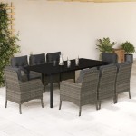 vidaXL Set mobilier grădină cu perne, 9 piese, gri, poliratan vidaXL Set mobilier grădină cu perne, 9 piese, gri, poliratan