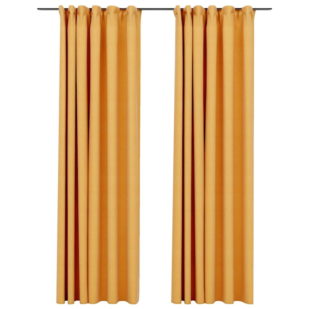 vidaXL Perdele opace aspect pânză, cârlige, 2 buc. galben, 140x225 cm