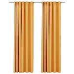 vidaXL Perdele opace aspect pânză, cârlige, 2 buc. galben, 140x225 cm