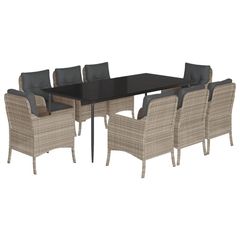 vidaXL Set mobilier grădină cu perne, 9 piese, gri deschis, poliratan