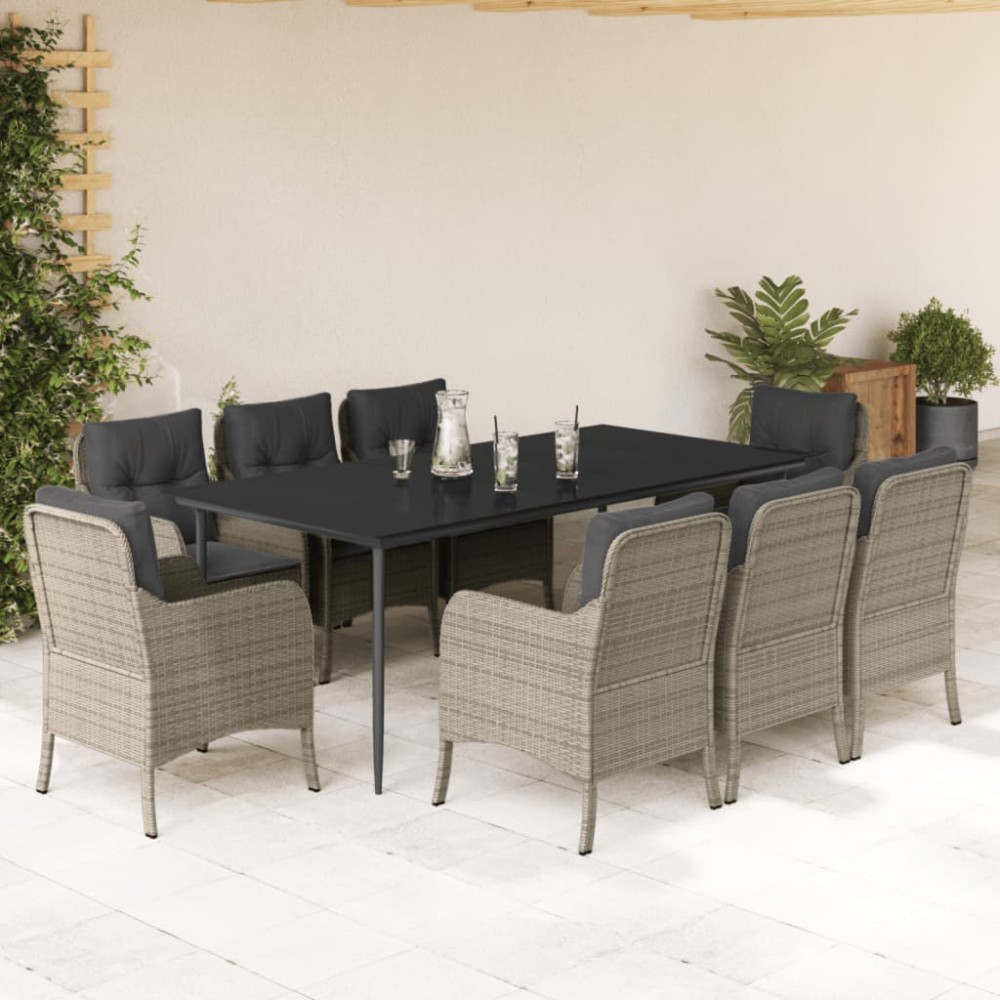 vidaXL Set mobilier grădină cu perne, 9 piese, gri deschis, poliratan