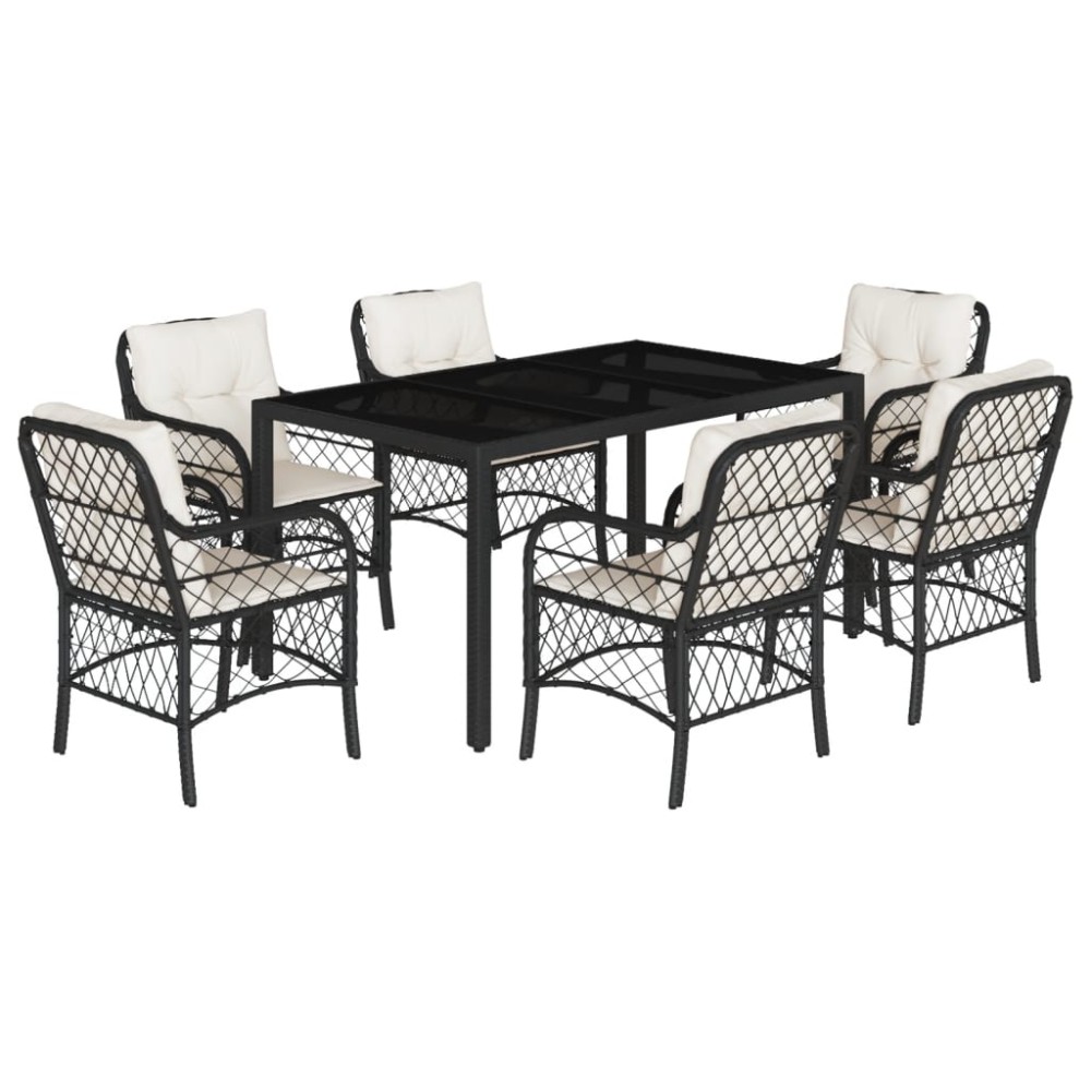 vidaXL Set mobilier de grădină cu perne, 7 piese, negru, poliratan