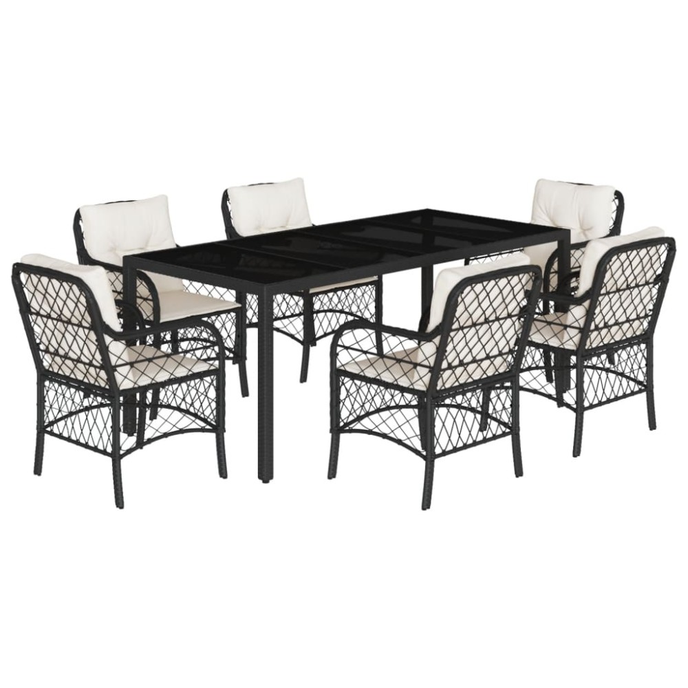 vidaXL Set mobilier de grădină cu perne, 7 piese, negru, poliratan