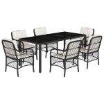 vidaXL Set mobilier de grădină cu perne, 7 piese, negru, poliratan vidaXL Set mobilier de grădină cu perne, 7 piese, negru, poliratan