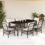vidaXL Set mobilier de grădină cu perne, 7 piese, negru, poliratan vidaXL Set mobilier de grădină cu perne, 7 piese, negru, poliratan
