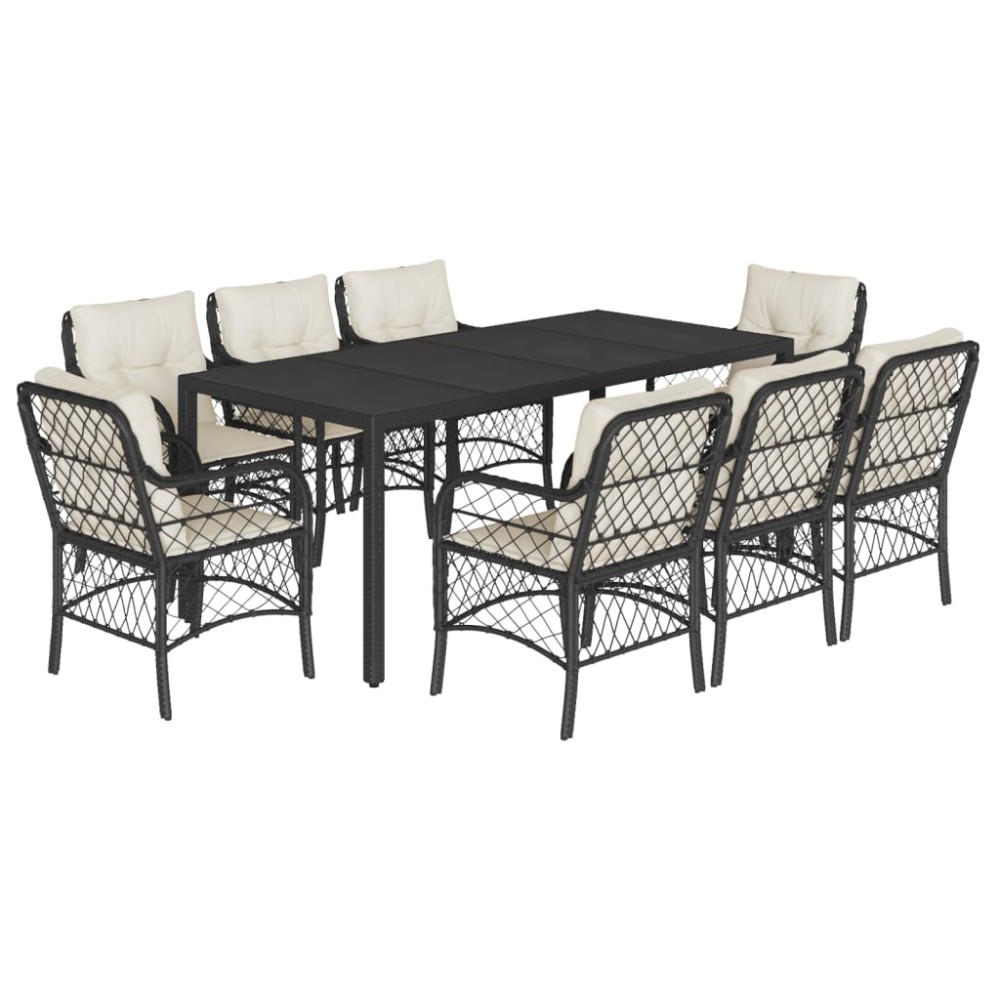vidaXL Set mobilier de grădină cu perne, 9 piese, negru, poliratan