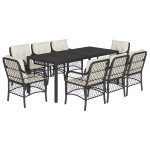 vidaXL Set mobilier de grădină cu perne, 9 piese, negru, poliratan