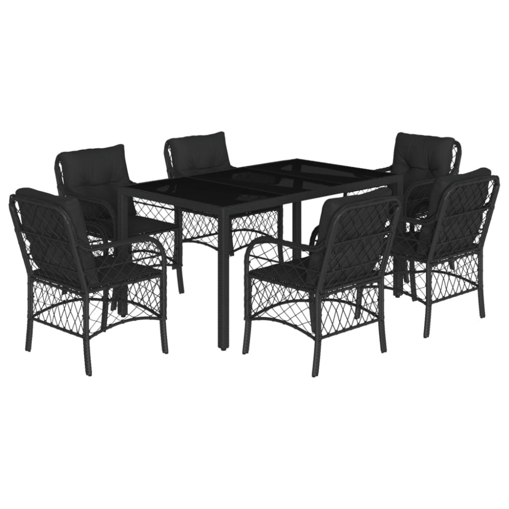 vidaXL Set mobilier de grădină cu perne, 7 piese, negru, poliratan