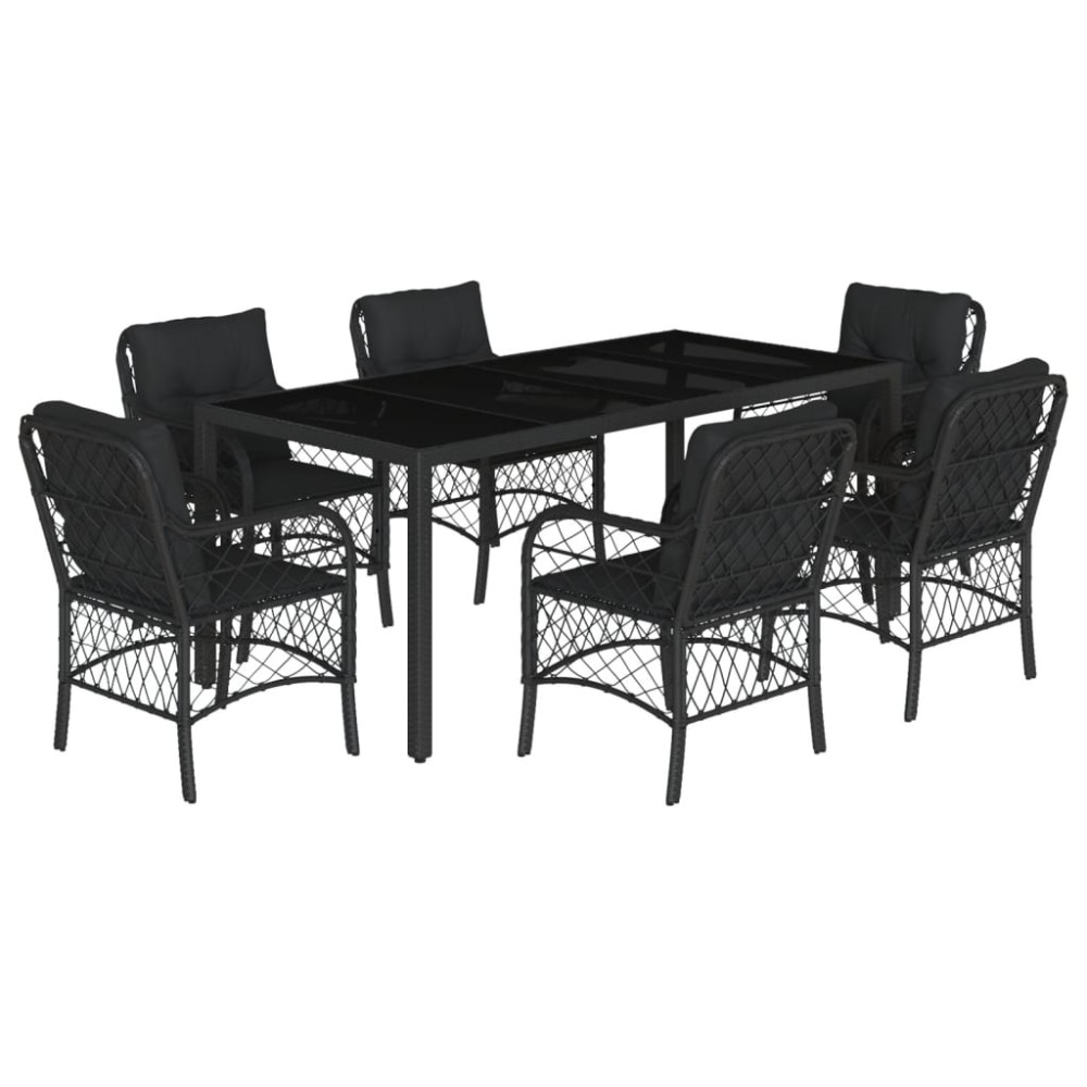 vidaXL Set mobilier de grădină cu perne, 7 piese, negru, poliratan