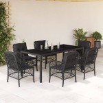 vidaXL Set mobilier de grădină cu perne, 7 piese, negru, poliratan vidaXL Set mobilier de grădină cu perne, 7 piese, negru, poliratan