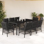 vidaXL Set mobilier de grădină cu perne, 9 piese, negru, poliratan