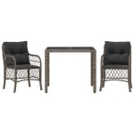 vidaXL Set bistro de grădină cu perne, 3 piese, gri, poliratan vidaXL Set bistro de grădină cu perne, 3 piese, gri, poliratan