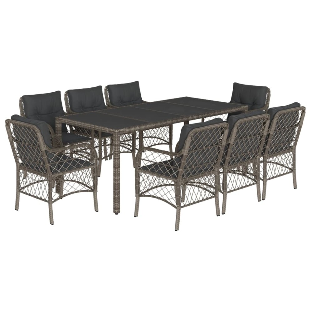 vidaXL Set mobilier grădină cu perne, 9 piese, gri, poliratan