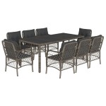 vidaXL Set mobilier grădină cu perne, 9 piese, gri, poliratan