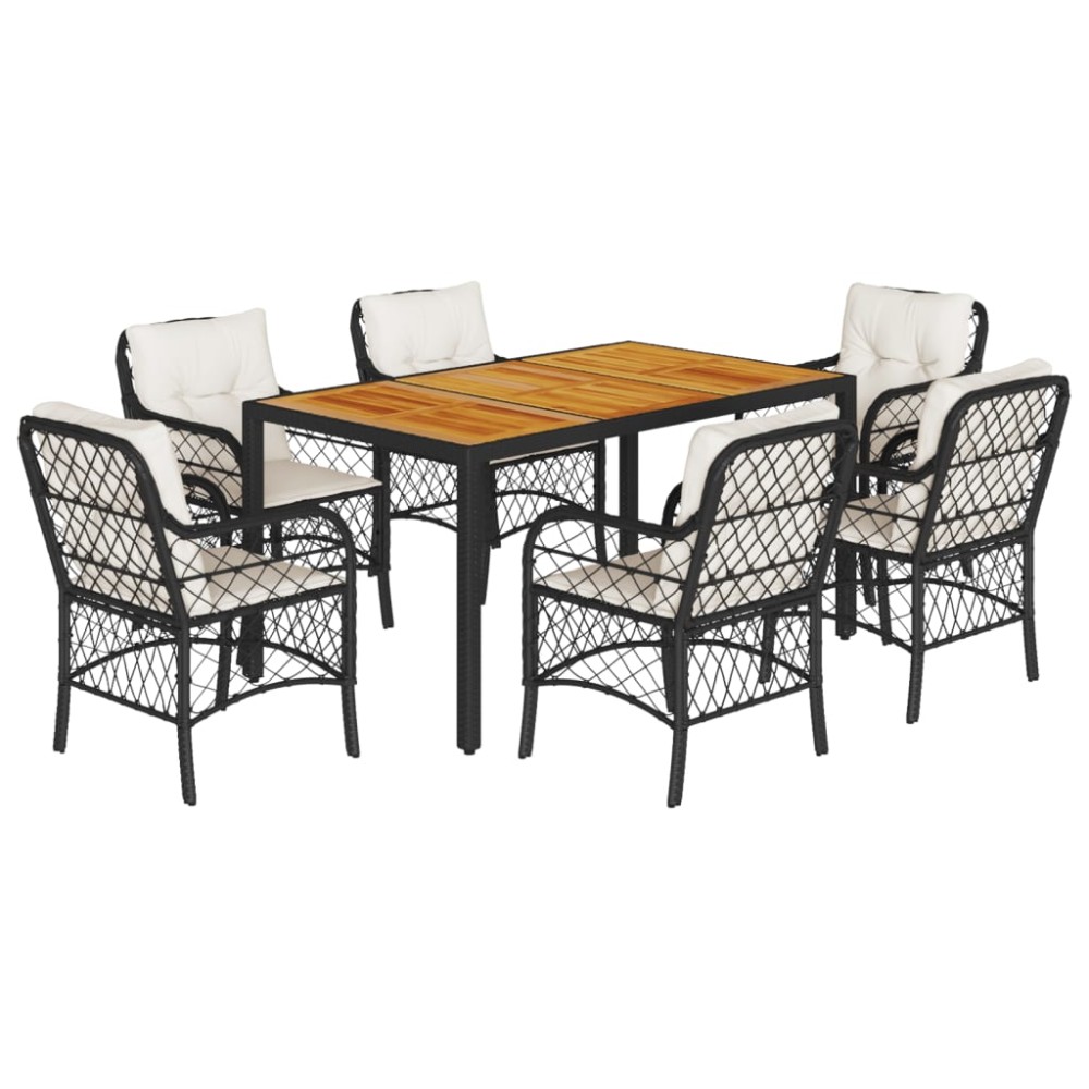 vidaXL Set mobilier de grădină cu perne, 7 piese, negru, poliratan