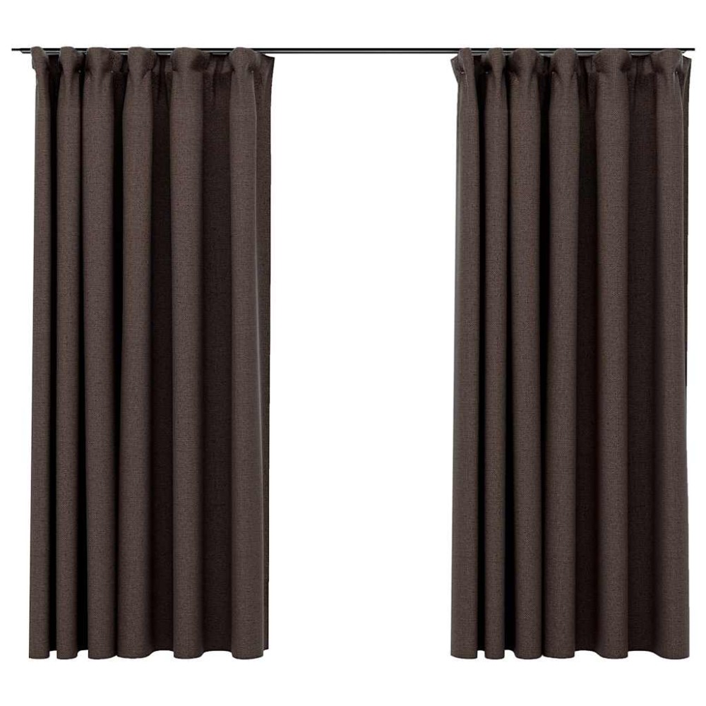 vidaXL Draperii opace aspect in, cârlige, 2 buc. gri taupe, 140x175 cm