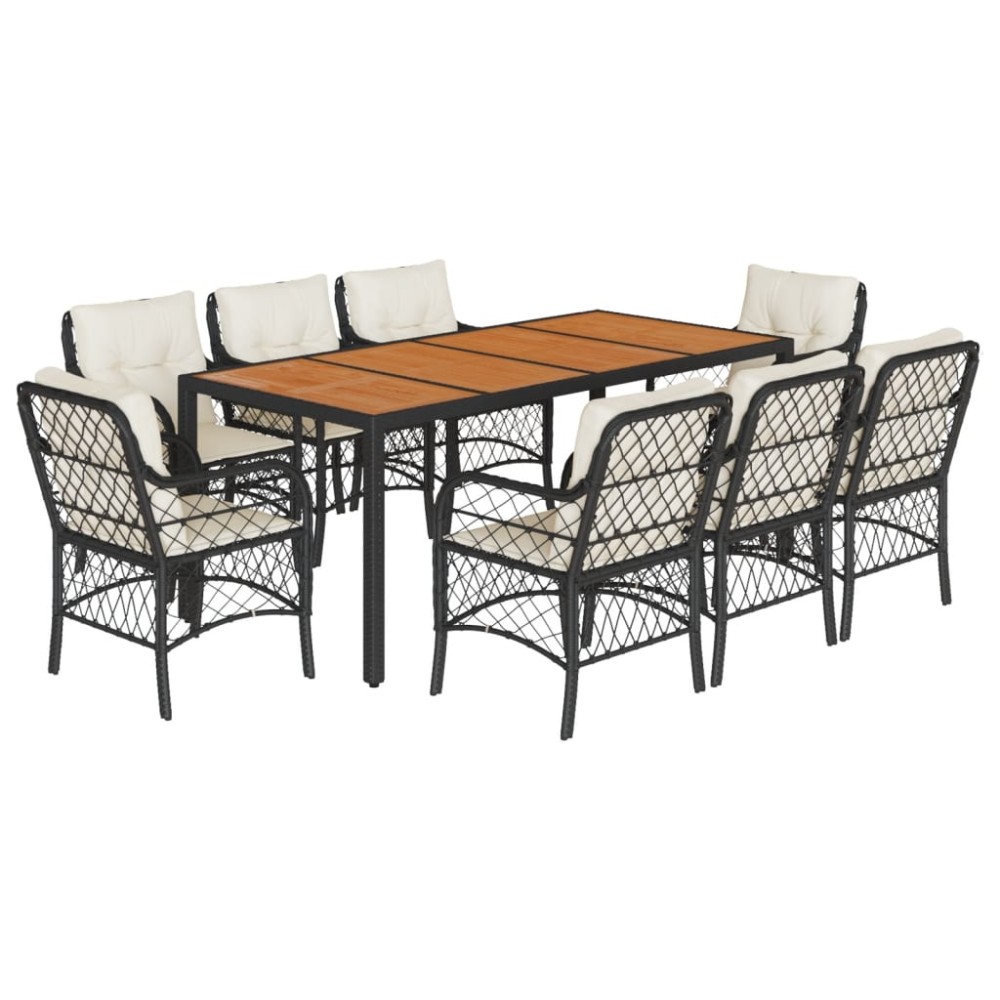 vidaXL Set mobilier de grădină cu perne, 9 piese, negru, poliratan