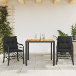 vidaXL Set bistro cu perne, 3 piese, negru, poliratan