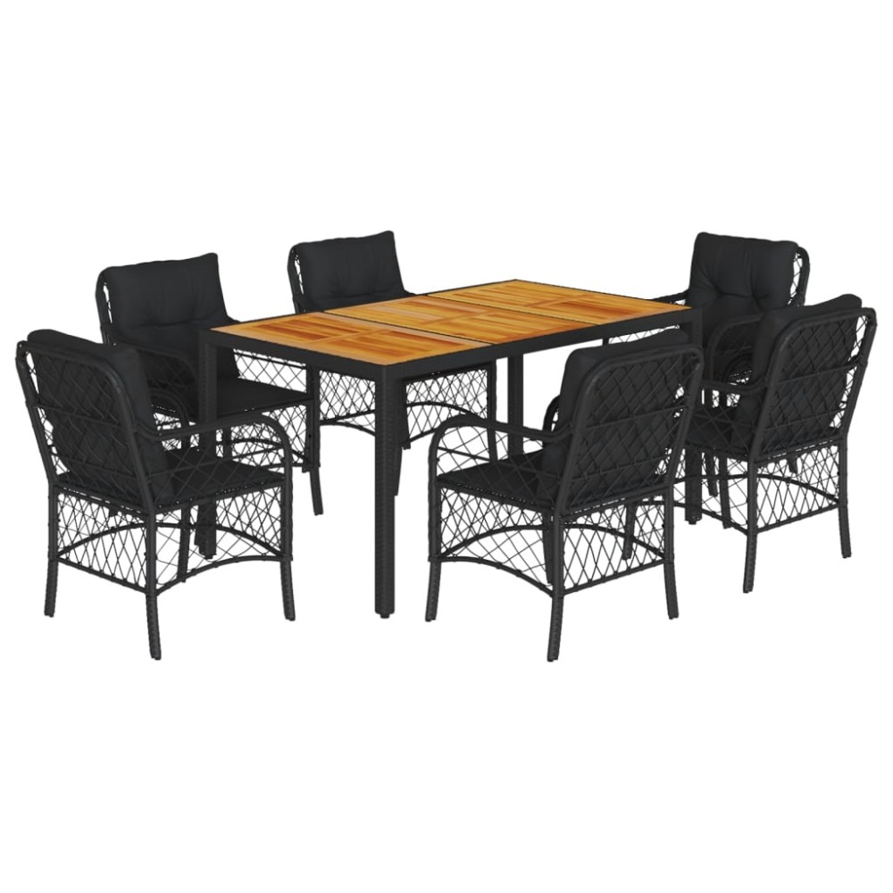 vidaXL Set mobilier de grădină cu perne, 7 piese, negru, poliratan