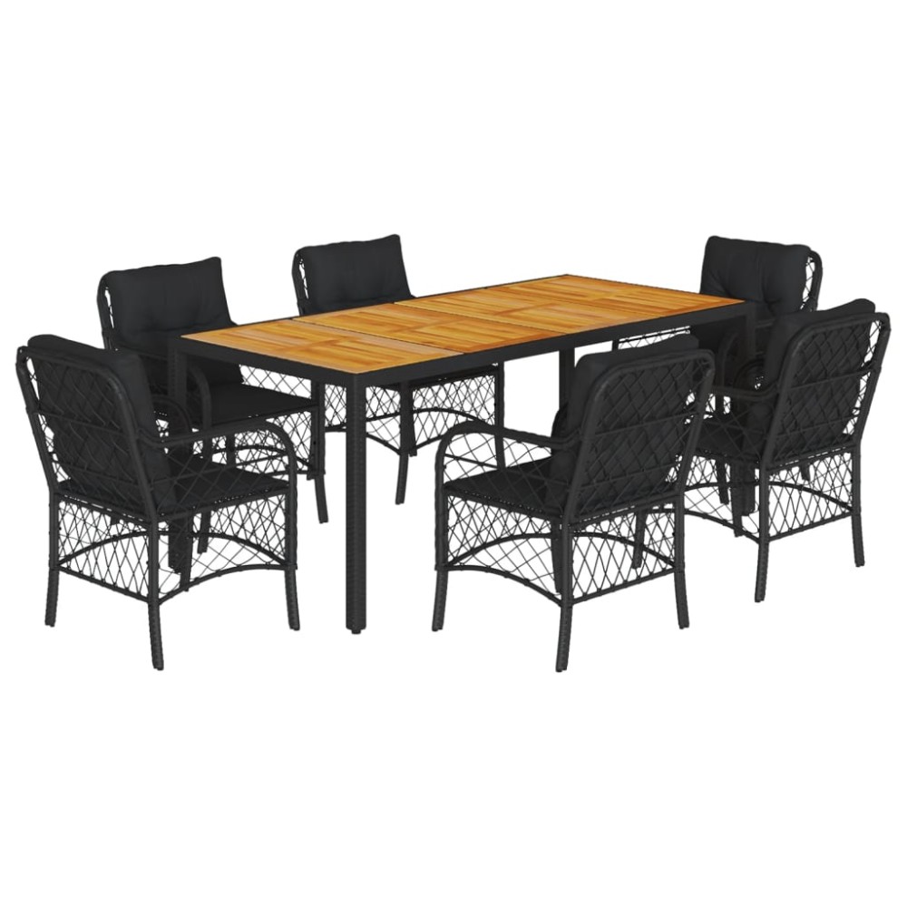 vidaXL Set mobilier de grădină cu perne, 7 piese, negru, poliratan