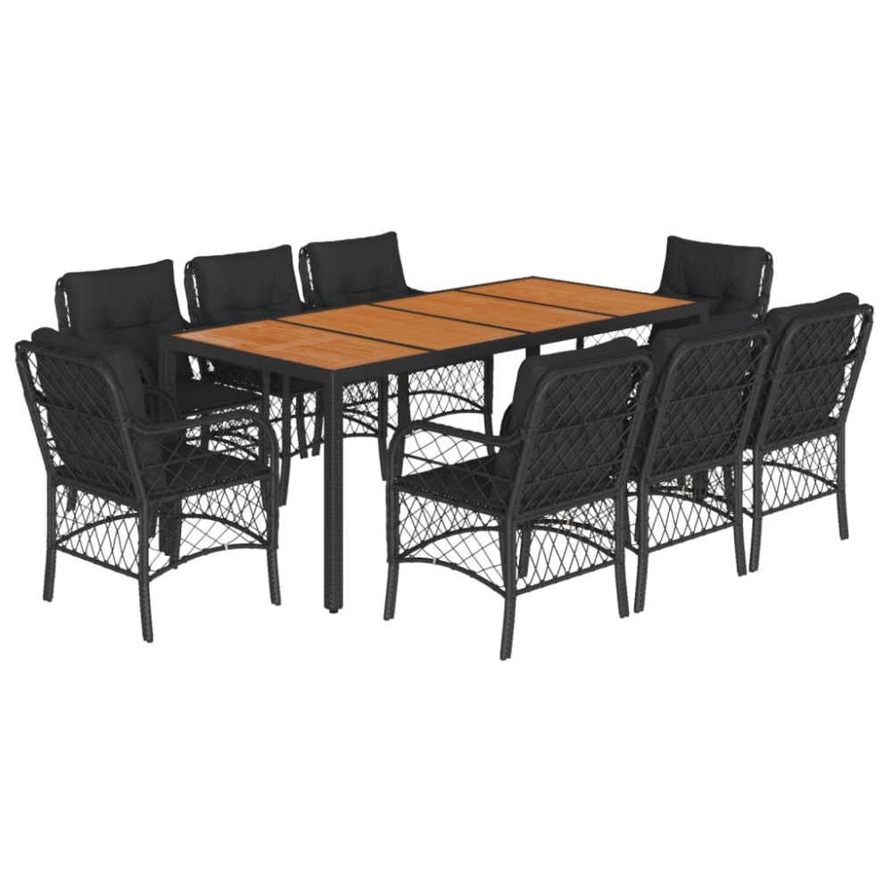 vidaXL Set mobilier de grădină cu perne, 9 piese, negru, poliratan