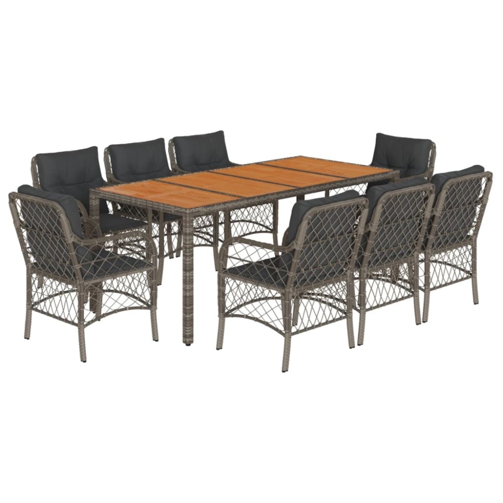 vidaXL Set mobilier grădină cu perne, 9 piese, gri, poliratan