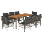 vidaXL Set mobilier grădină cu perne, 9 piese, gri, poliratan