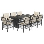 vidaXL Set mobilier de grădină cu perne, 9 piese, negru, poliratan