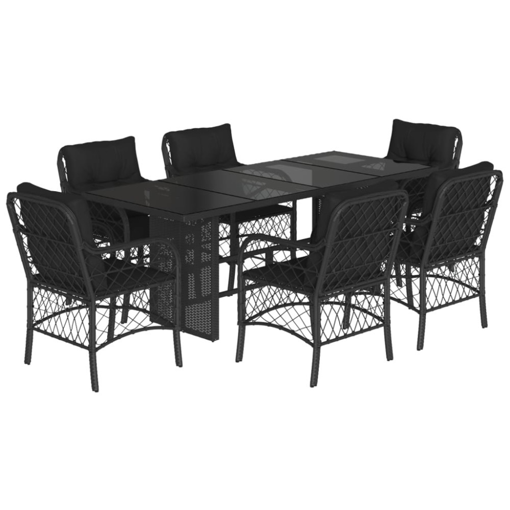 vidaXL Set mobilier de grădină cu perne, 7 piese, negru, poliratan