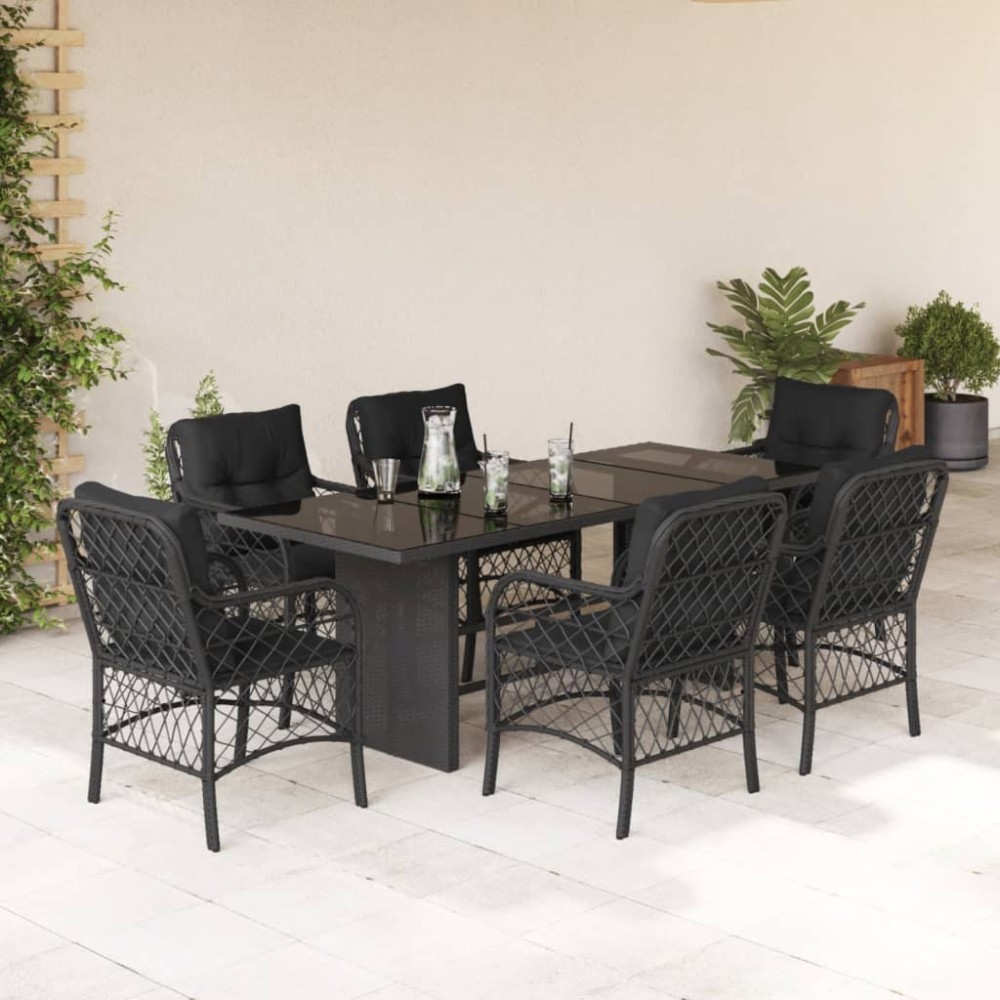 vidaXL Set mobilier de grădină cu perne, 7 piese, negru, poliratan