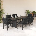 vidaXL Set mobilier de grădină cu perne, 7 piese, negru, poliratan vidaXL Set mobilier de grădină cu perne, 7 piese, negru, poliratan