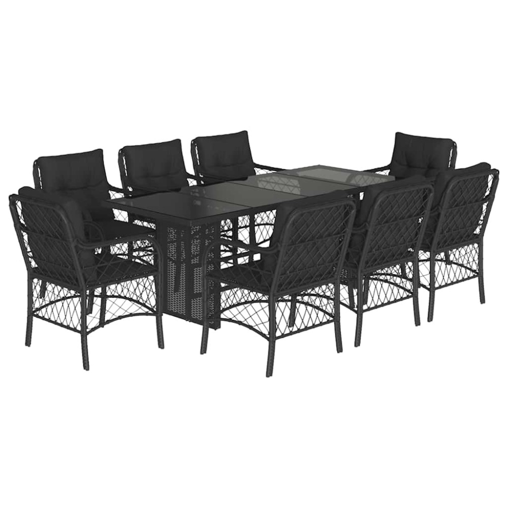 vidaXL Set mobilier de grădină cu perne, 9 piese, negru, poliratan