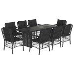 vidaXL Set mobilier de grădină cu perne, 9 piese, negru, poliratan
