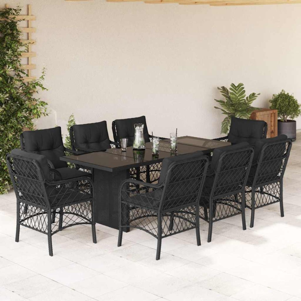 vidaXL Set mobilier de grădină cu perne, 9 piese, negru, poliratan