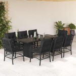 vidaXL Set mobilier de grădină cu perne, 9 piese, negru, poliratan