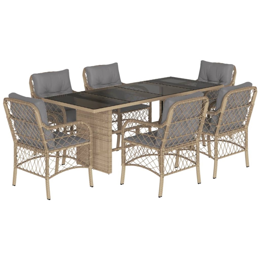 vidaXL Set mobilier pentru grădină, 7 piese, cu perne, bej, poliratan