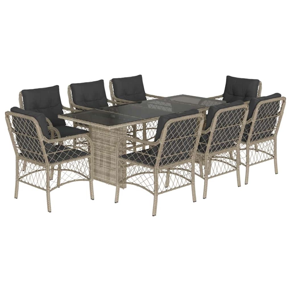vidaXL Set mobilier grădină cu perne, 9 piese, gri deschis, poliratan