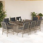 vidaXL Set mobilier grădină cu perne, 9 piese, gri deschis, poliratan vidaXL Set mobilier grădină cu perne, 9 piese, gri deschis, poliratan