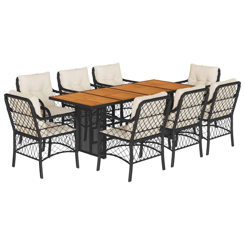 vidaXL Set mobilier de grădină cu perne, 9 piese, negru, poliratan