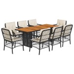 vidaXL Set mobilier de grădină cu perne, 9 piese, negru, poliratan