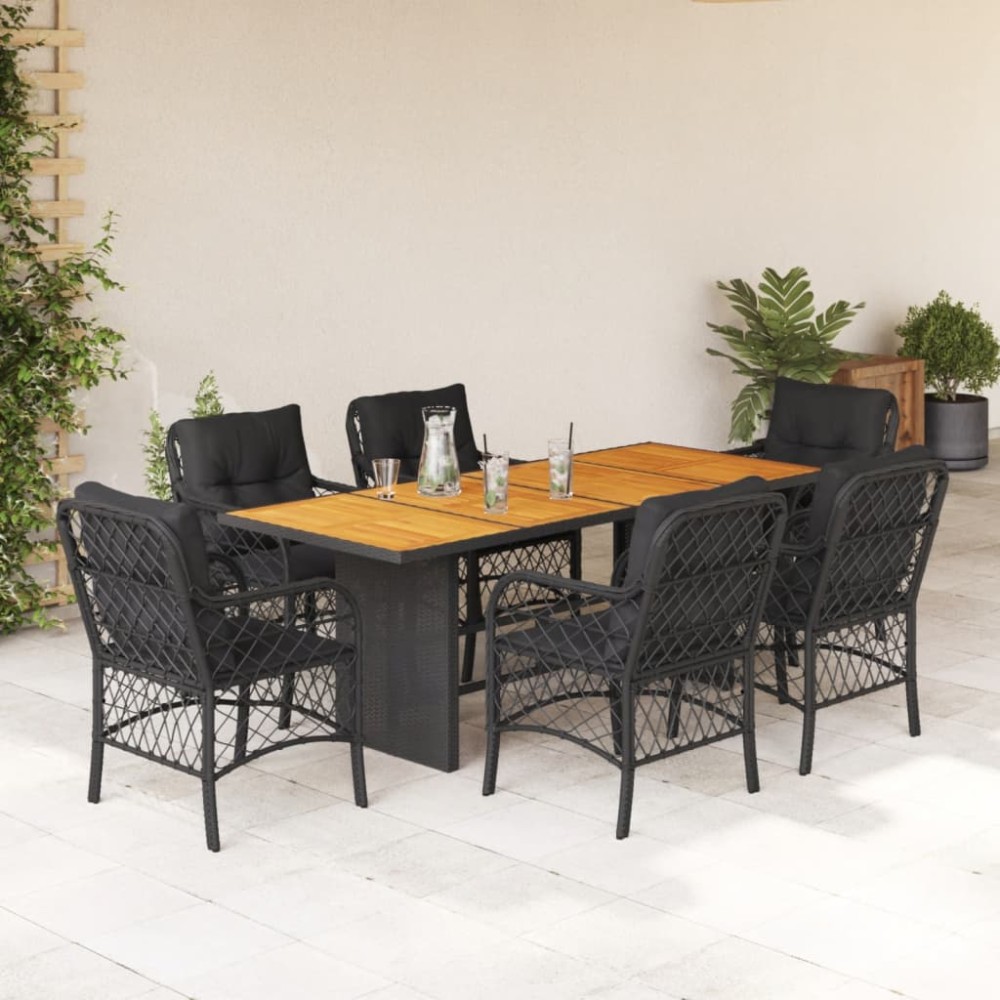 vidaXL Set mobilier de grădină cu perne, 7 piese, negru, poliratan