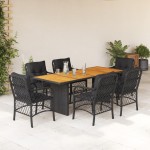 vidaXL Set mobilier de grădină cu perne, 7 piese, negru, poliratan vidaXL Set mobilier de grădină cu perne, 7 piese, negru, poliratan