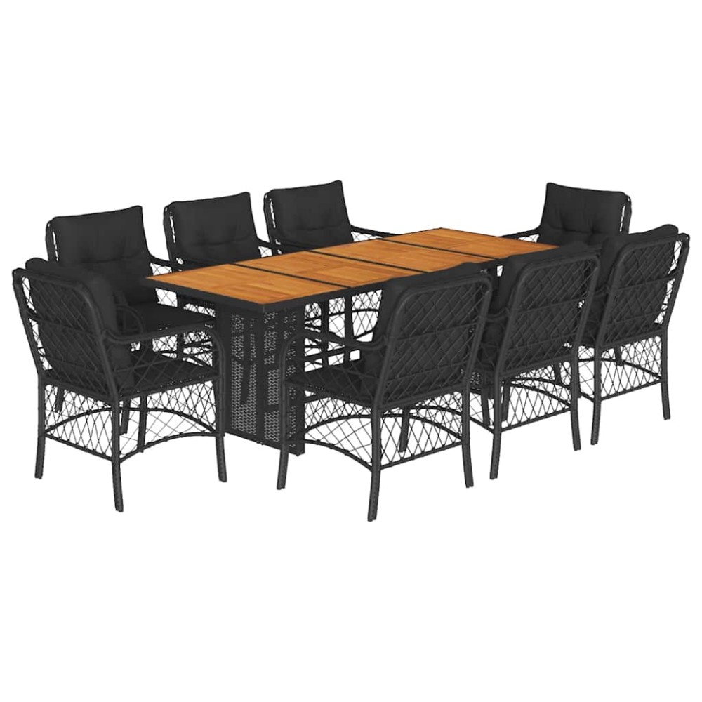 vidaXL Set mobilier de grădină cu perne, 9 piese, negru, poliratan