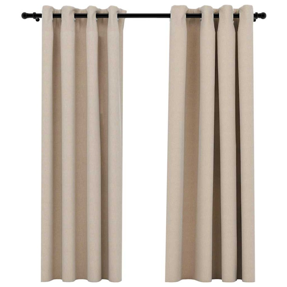 vidaXL Perdele opace, aspect pânză, cu ocheți, 2 buc, bej, 140x175 cm