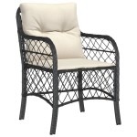 vidaXL Set bistro cu perne, 3 piese, negru, poliratan