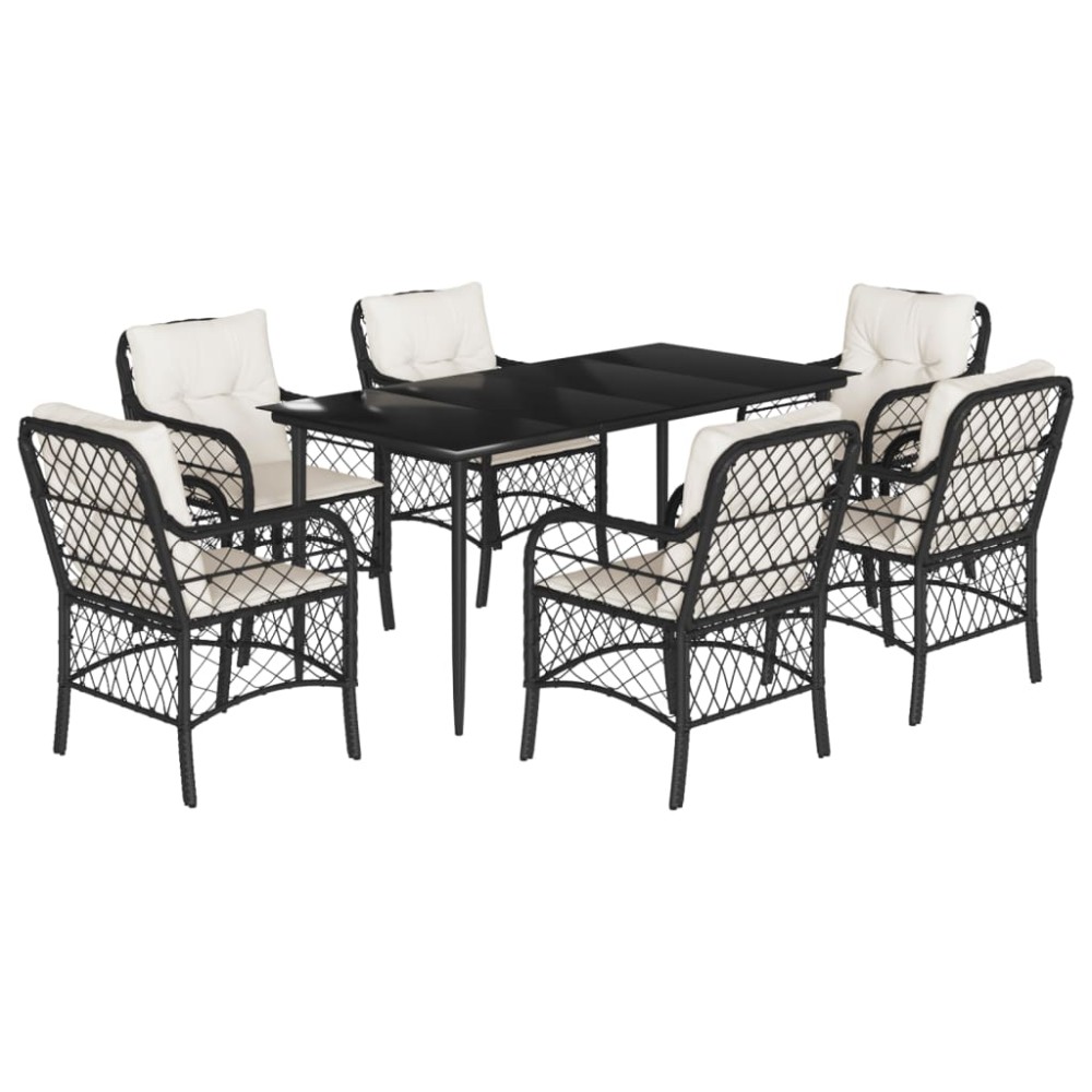 vidaXL Set mobilier de grădină cu perne, 7 piese, negru, poliratan